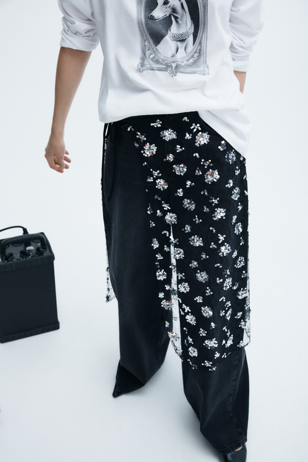 Пояс-баска с декором из пайеток - цвет черный - 1