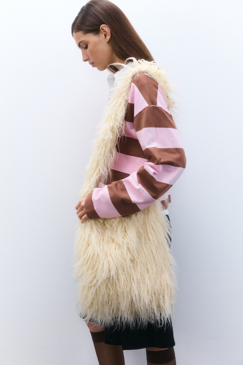 Сумка текстильная с длинным ворсом - цвет бежевый - 1