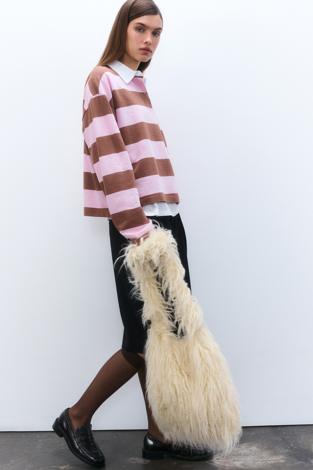 Сумка текстильная с длинным ворсом - цвет бежевый - 3