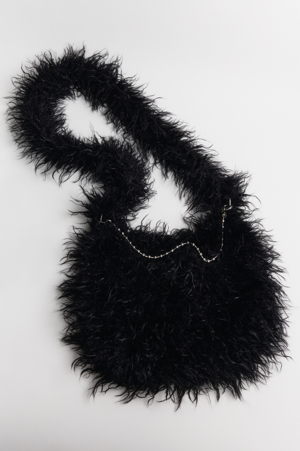 Сумка меховая с цепочкой - цвет черный - 1