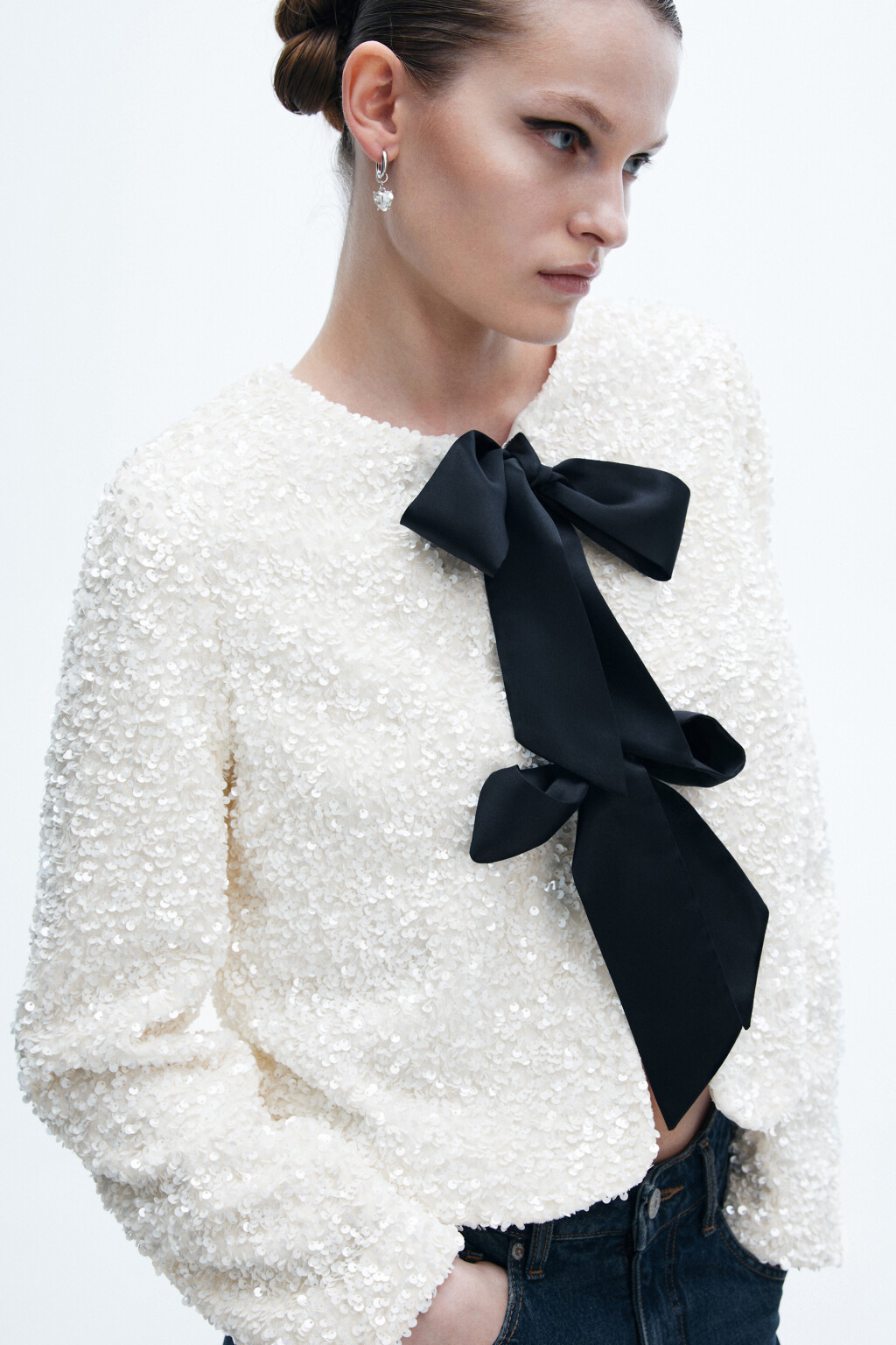 Серьги с подвесками в виде сердец - цвет серый - 1