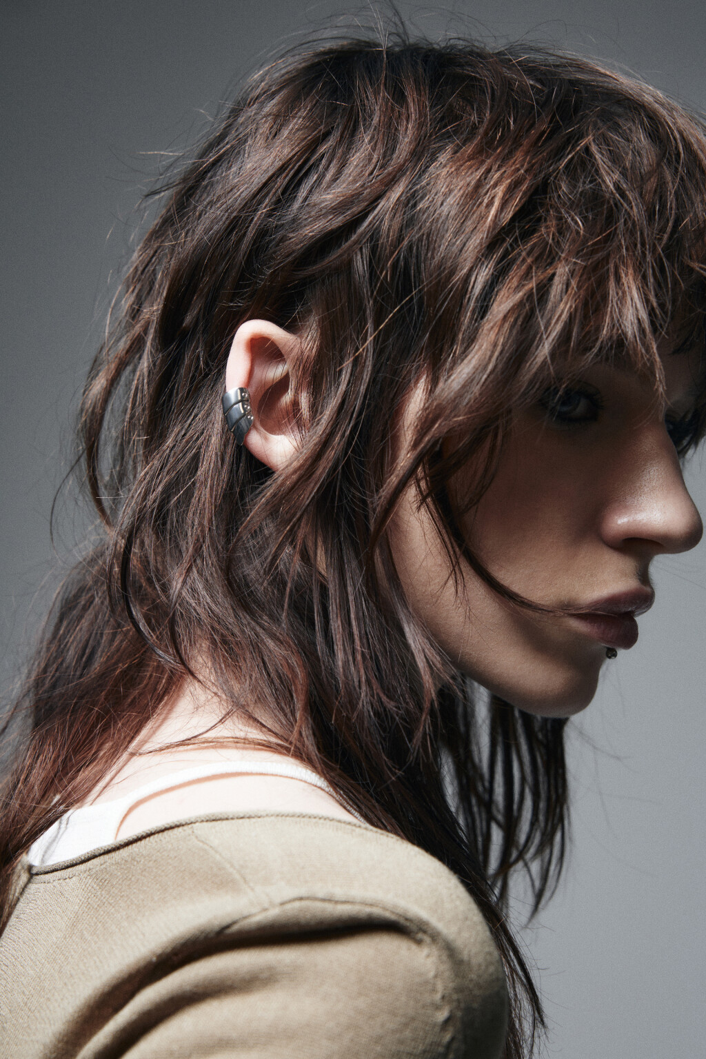 Серьги-каффы серебристые - цвет серый - 1