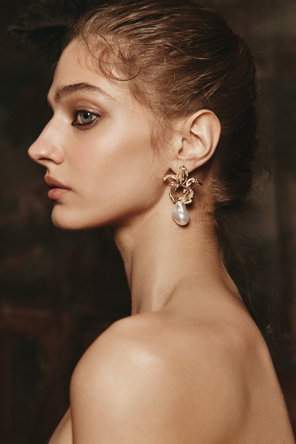 Серьги с жемчужной подвеской - цвет желтый - 3