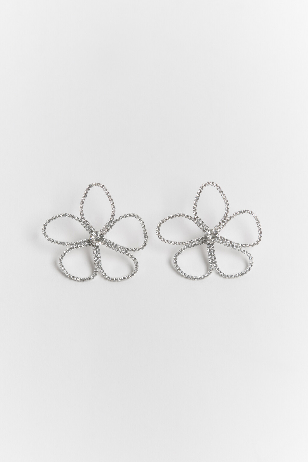 Серьги-цветки со стразами - цвет серый - 4