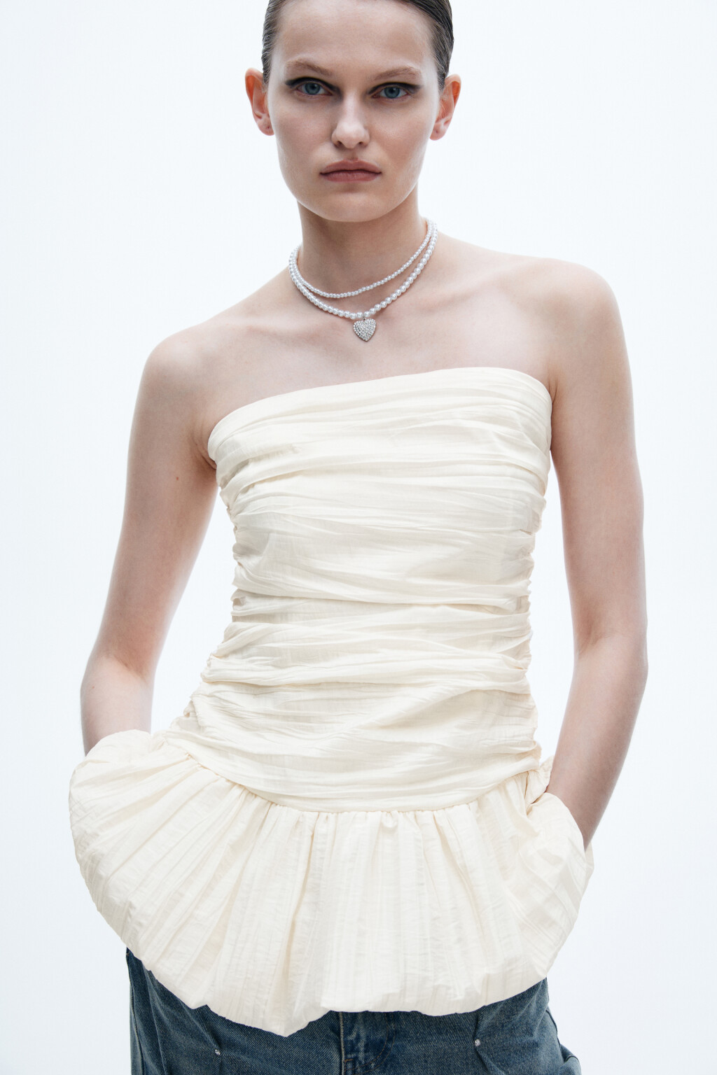 Ожерелье двуслойное с подвеской - цвет серый - 2