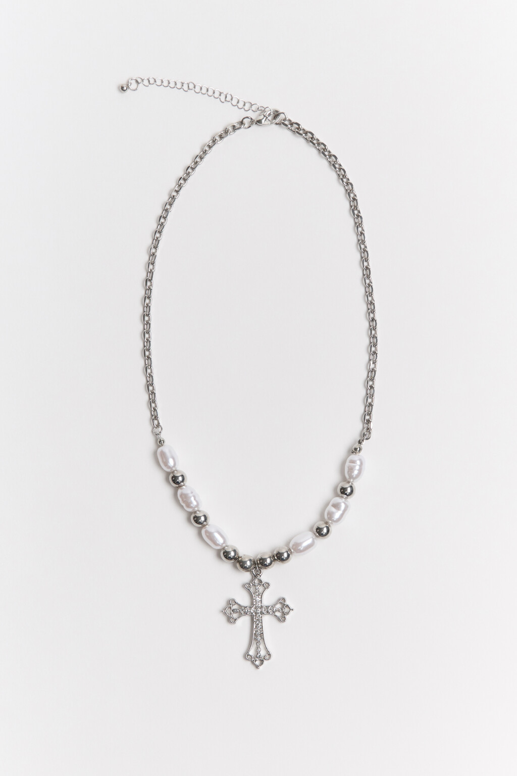 Цепочка с подвеской-крестом и стразами - цвет серый - 4