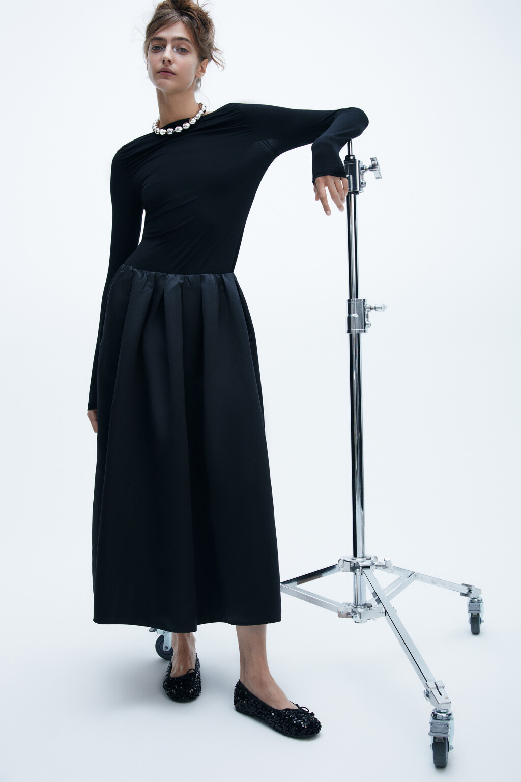 Балетки с пайетками и бантиком - цвет черный - 2