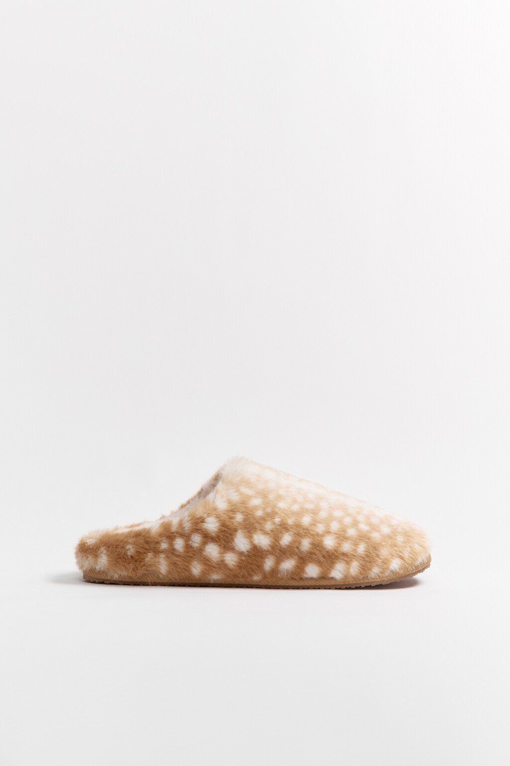 Тапочки домашние меховые с оленьим принтом - цвет бежевый - 1