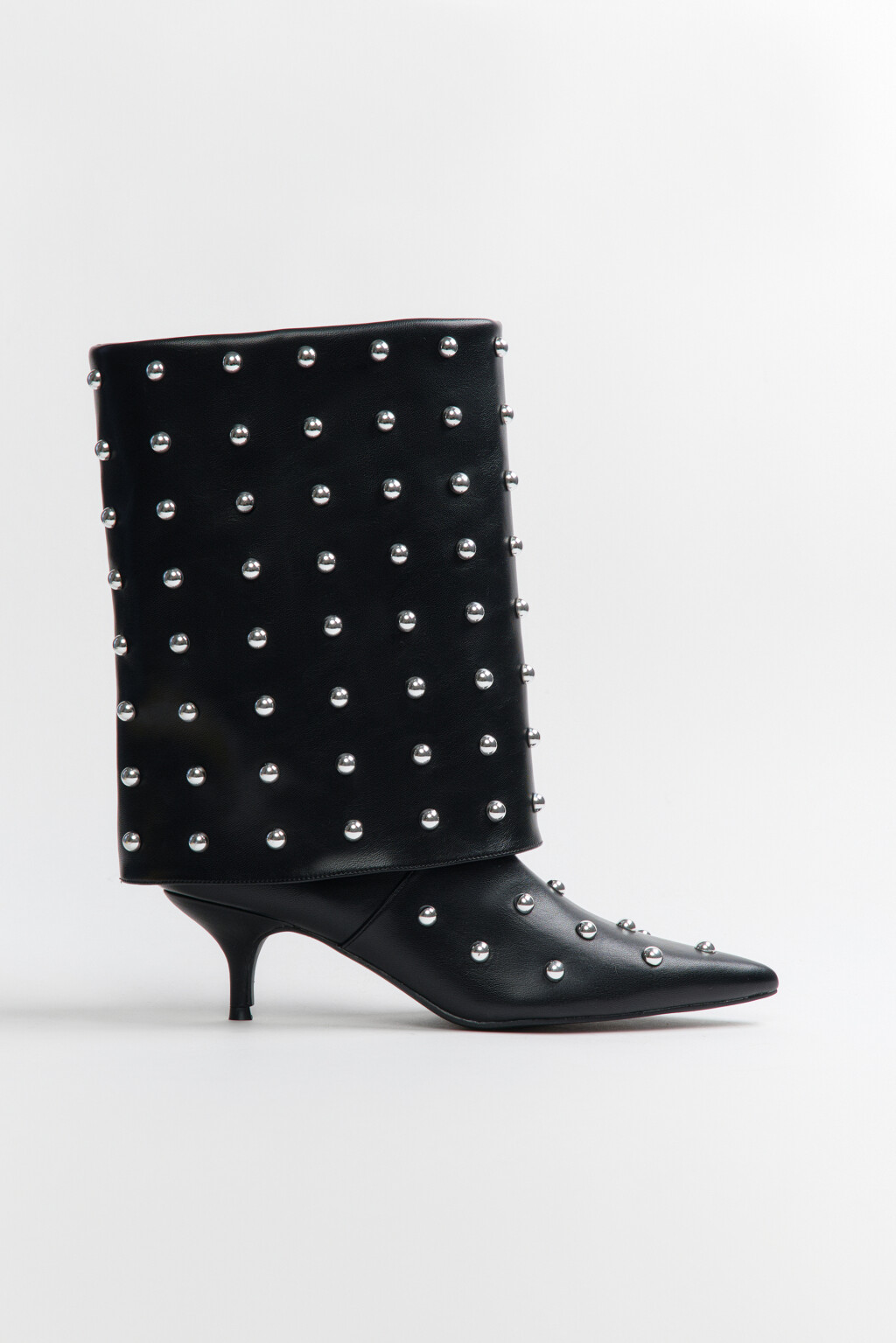 Сапоги с широким голенищем и заклепками - цвет черный - 4