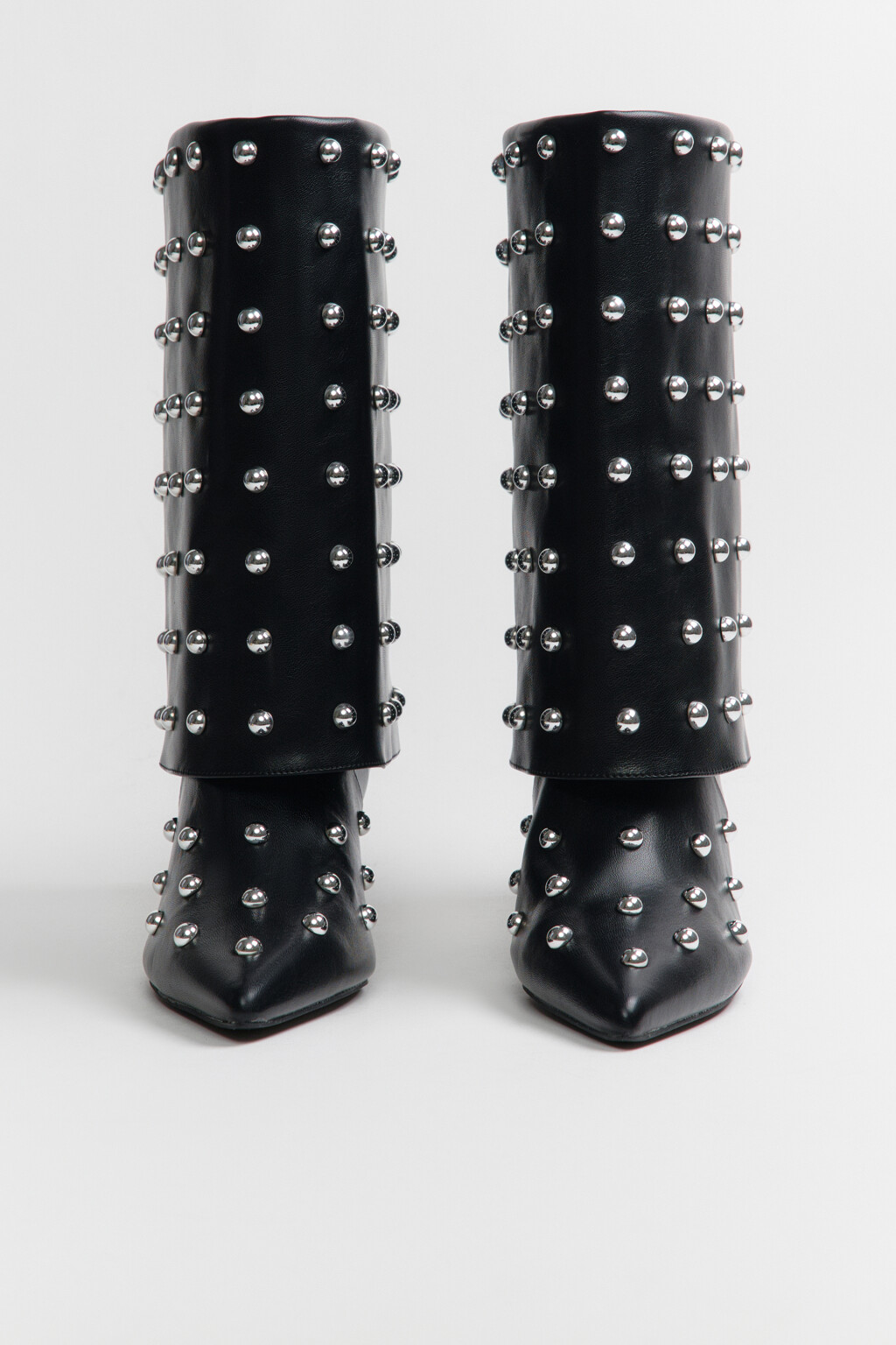 Сапоги с широким голенищем и заклепками - цвет черный - 5