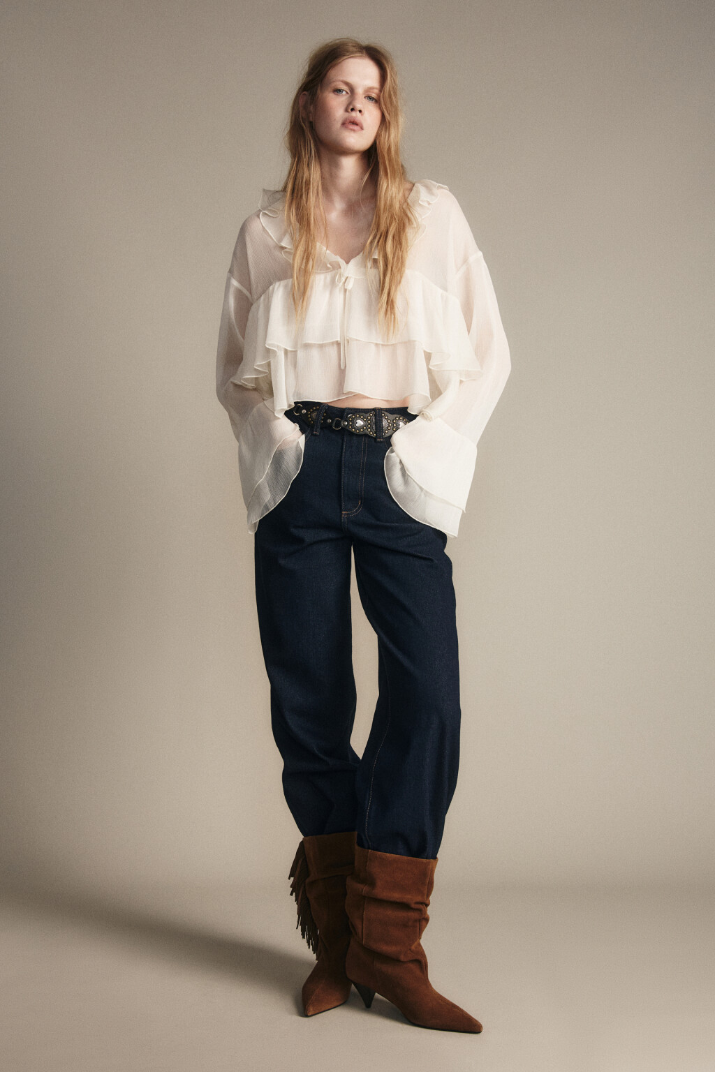 Полусапоги из замши с бахромой - цвет бежевый - 13