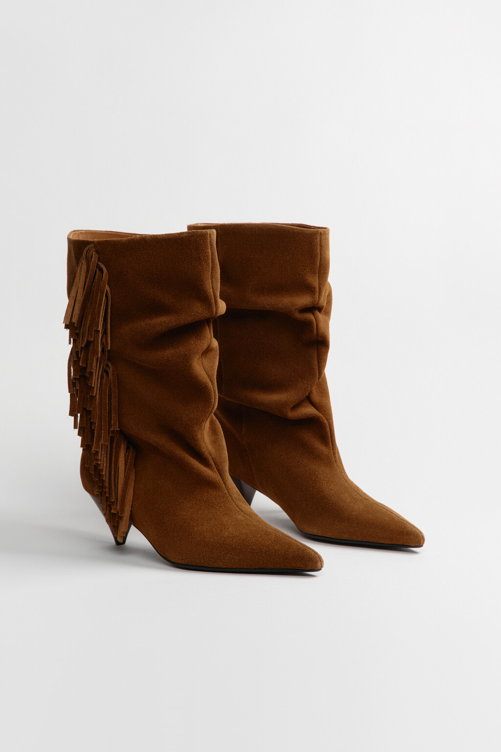 Полусапоги из замши с бахромой - цвет бежевый - 5