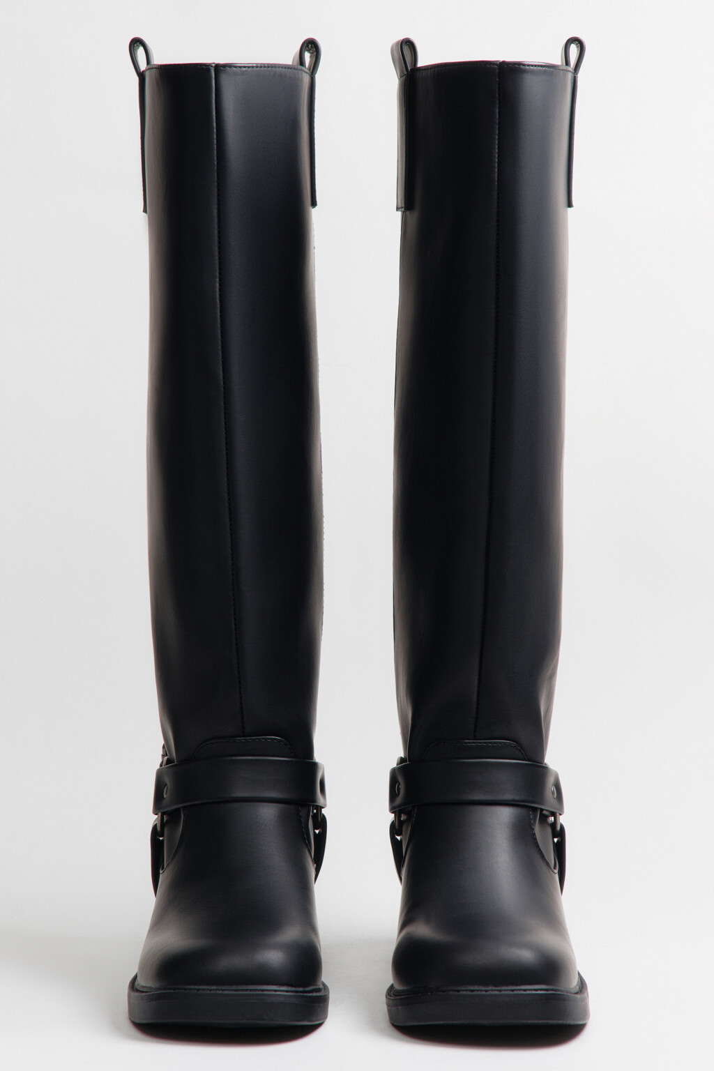 Сапоги-чопперы высокие с пряжками - цвет черный - 5