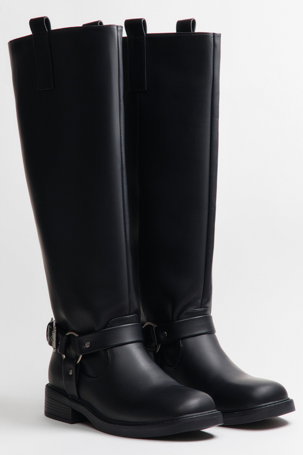 Сапоги-чопперы высокие с пряжками - цвет черный - 6