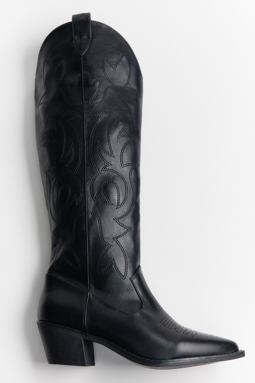 Сапоги-казаки высокие с вышивкой - цвет черный - 1