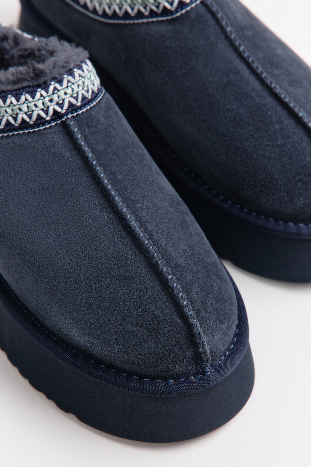 Ботинки-угги замшевые с вышивкой - цвет синий - 8
