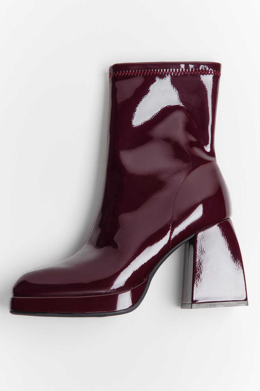 Ботильоны лаковые на массивном каблуке - цвет бордовый - 5