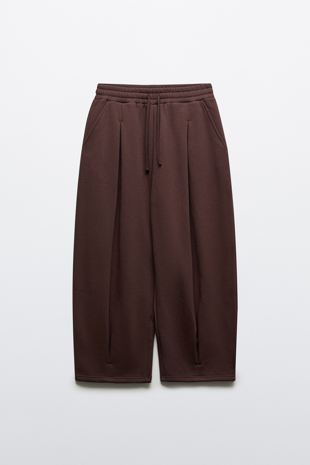 Брюки широкие из футера с защипами - цвет коричневый - 8