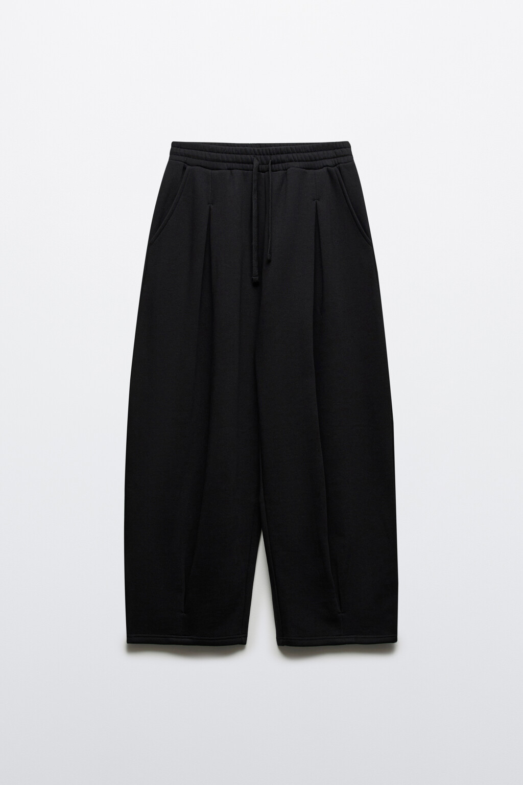 Брюки широкие из футера с защипами - цвет черный - 1
