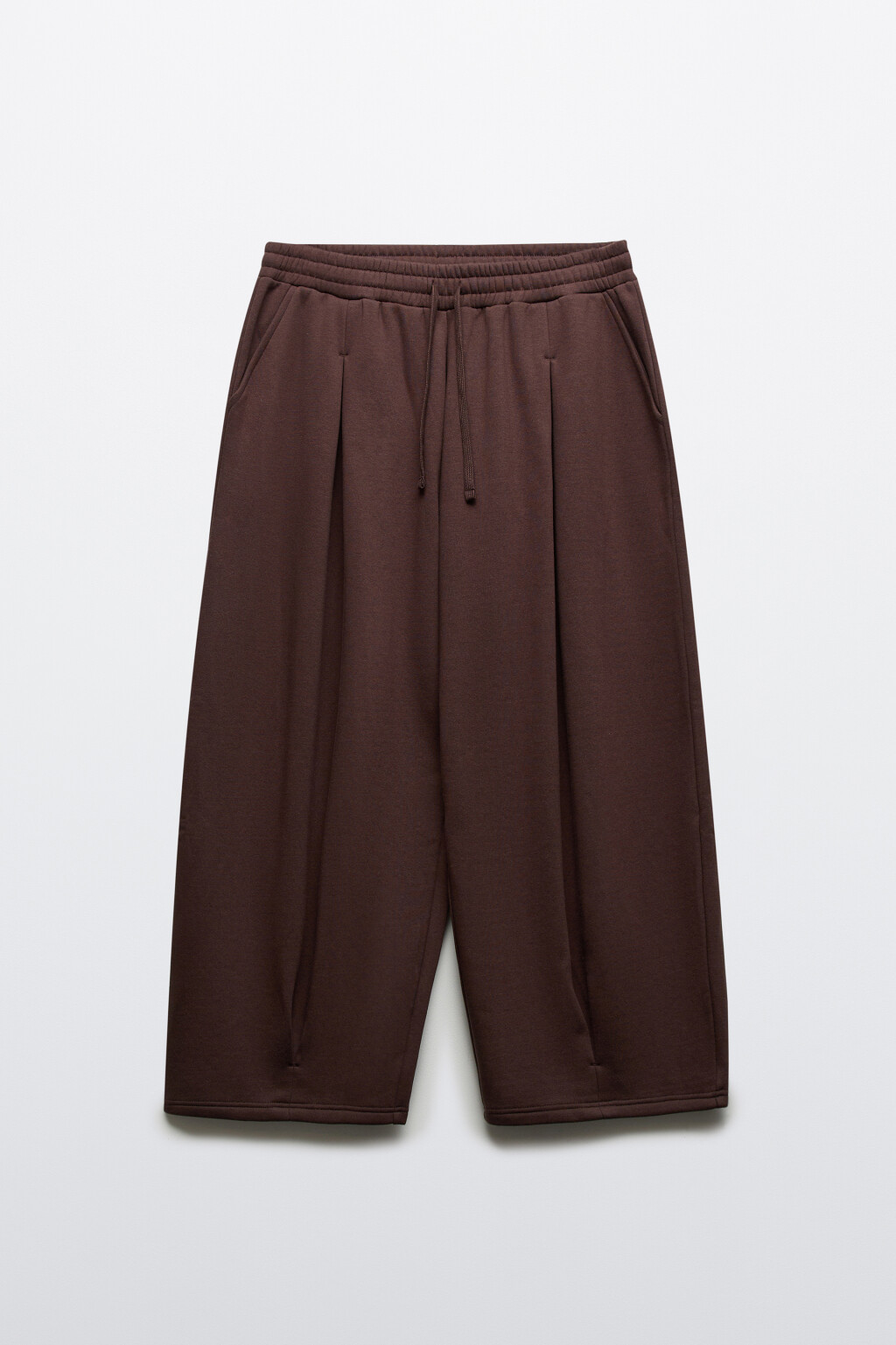 Брюки широкие из футера с защипами - цвет коричневый - 7