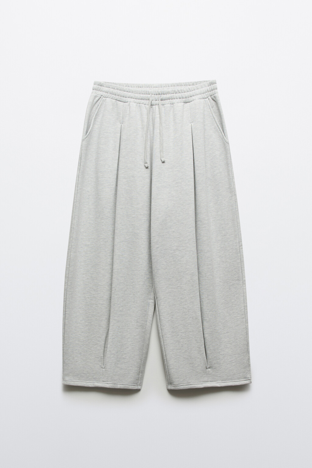 Брюки широкие из футера с защипами - цвет серый - 1