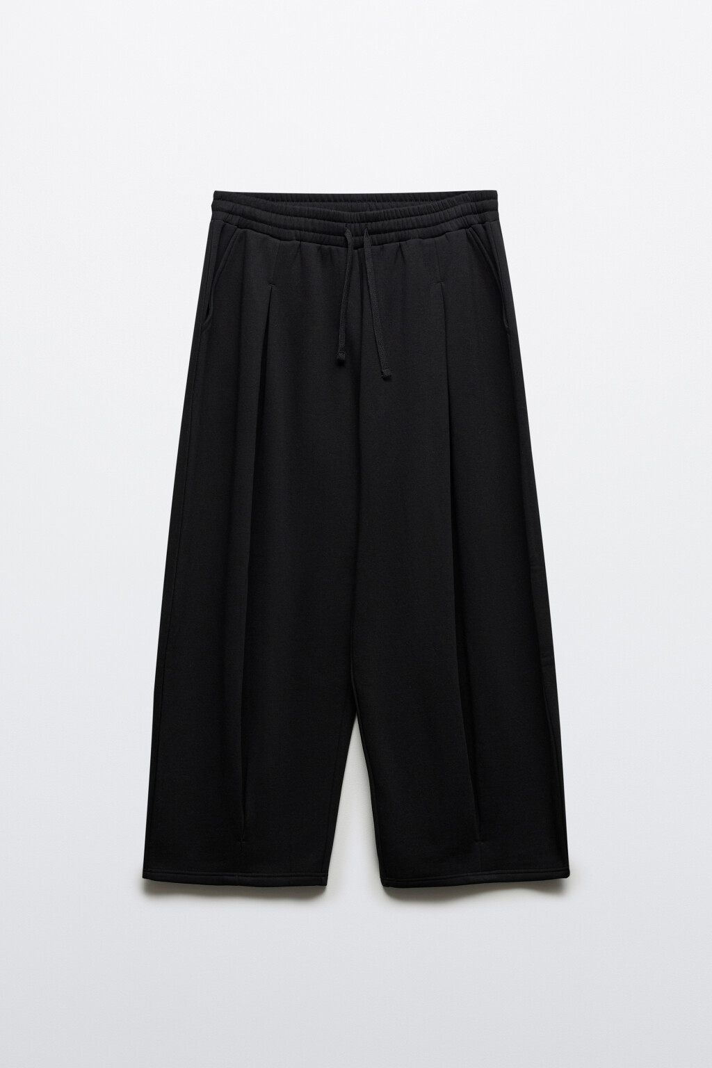 Брюки широкие из футера с защипами - цвет черный - 1