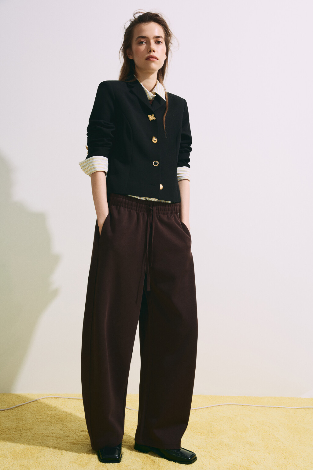 Брюки barrel fit со средней посадкой на завязках - цвет коричневый - 3