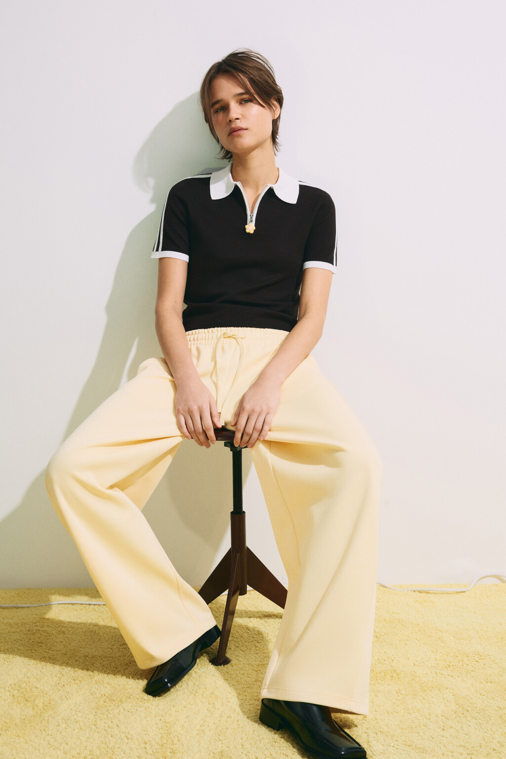 Брюки barrel fit со средней посадкой на завязках - цвет желтый - 3