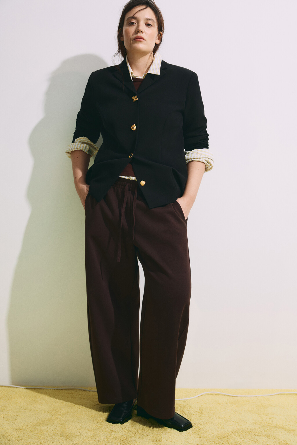 Брюки широкие на завязках - цвет коричневый - 1