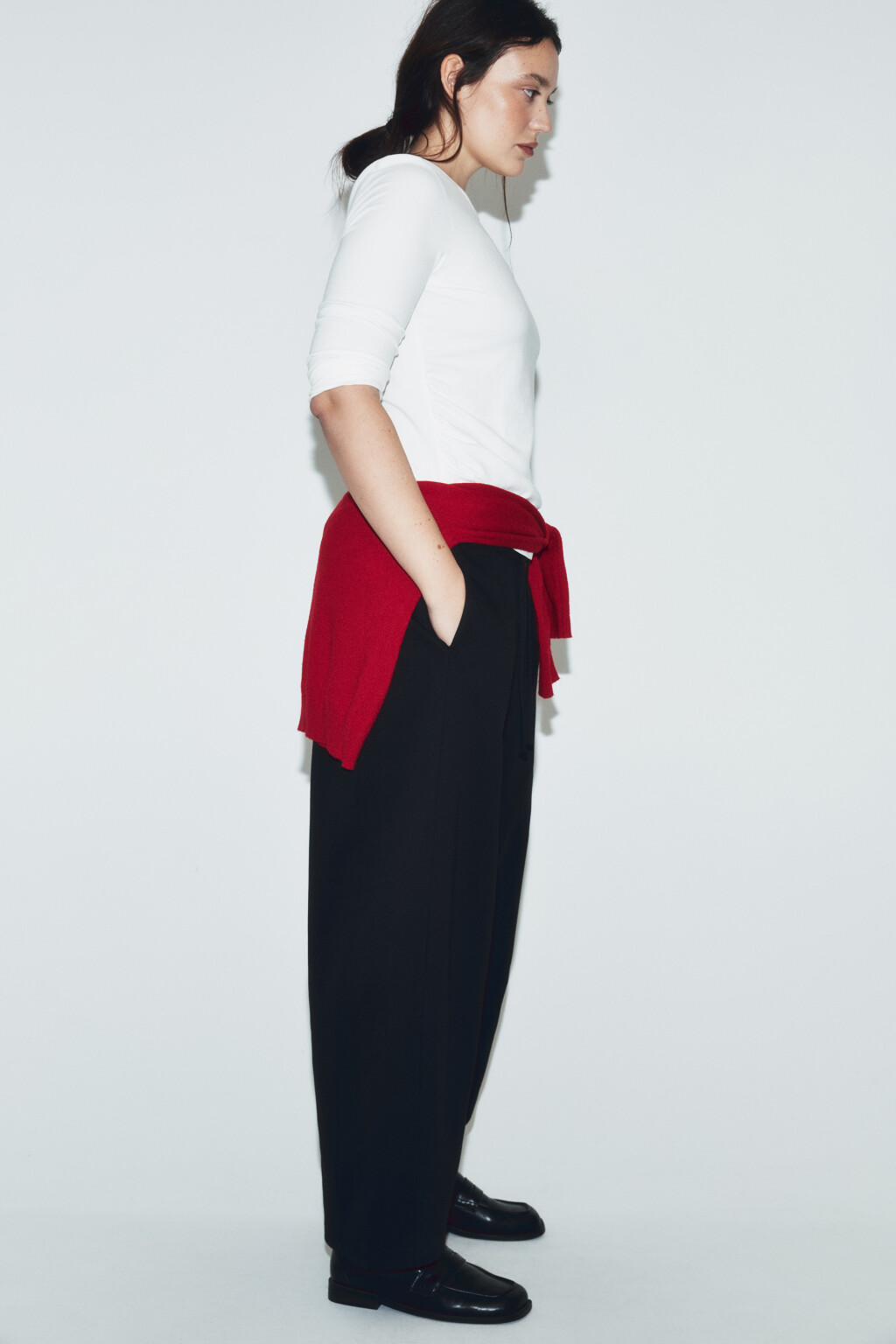 Брюки широкие на завязках - цвет черный - 2