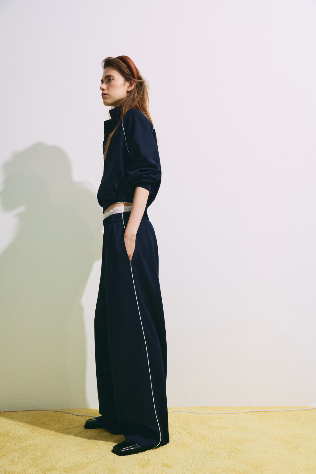 Брюки straight fit с кружевным поясом - цвет синий - 1