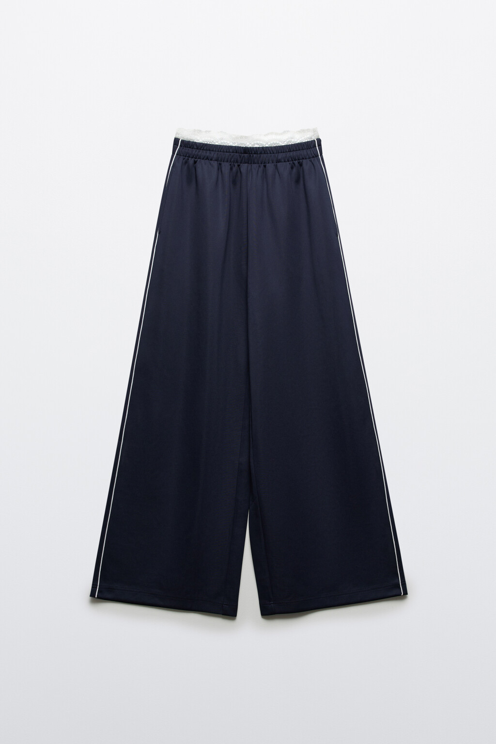 Брюки straight fit с кружевным поясом - цвет синий - 8