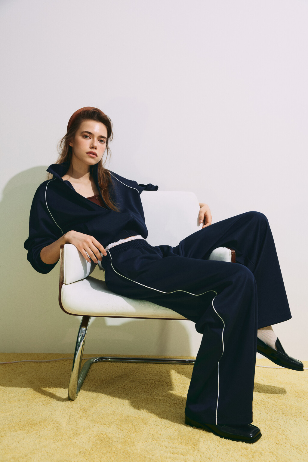 Брюки straight fit с кружевным поясом - цвет синий - 2