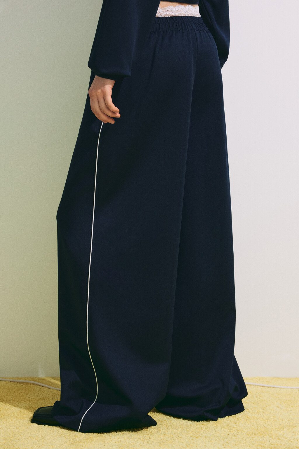 Брюки straight fit с кружевным поясом - цвет синий - 4