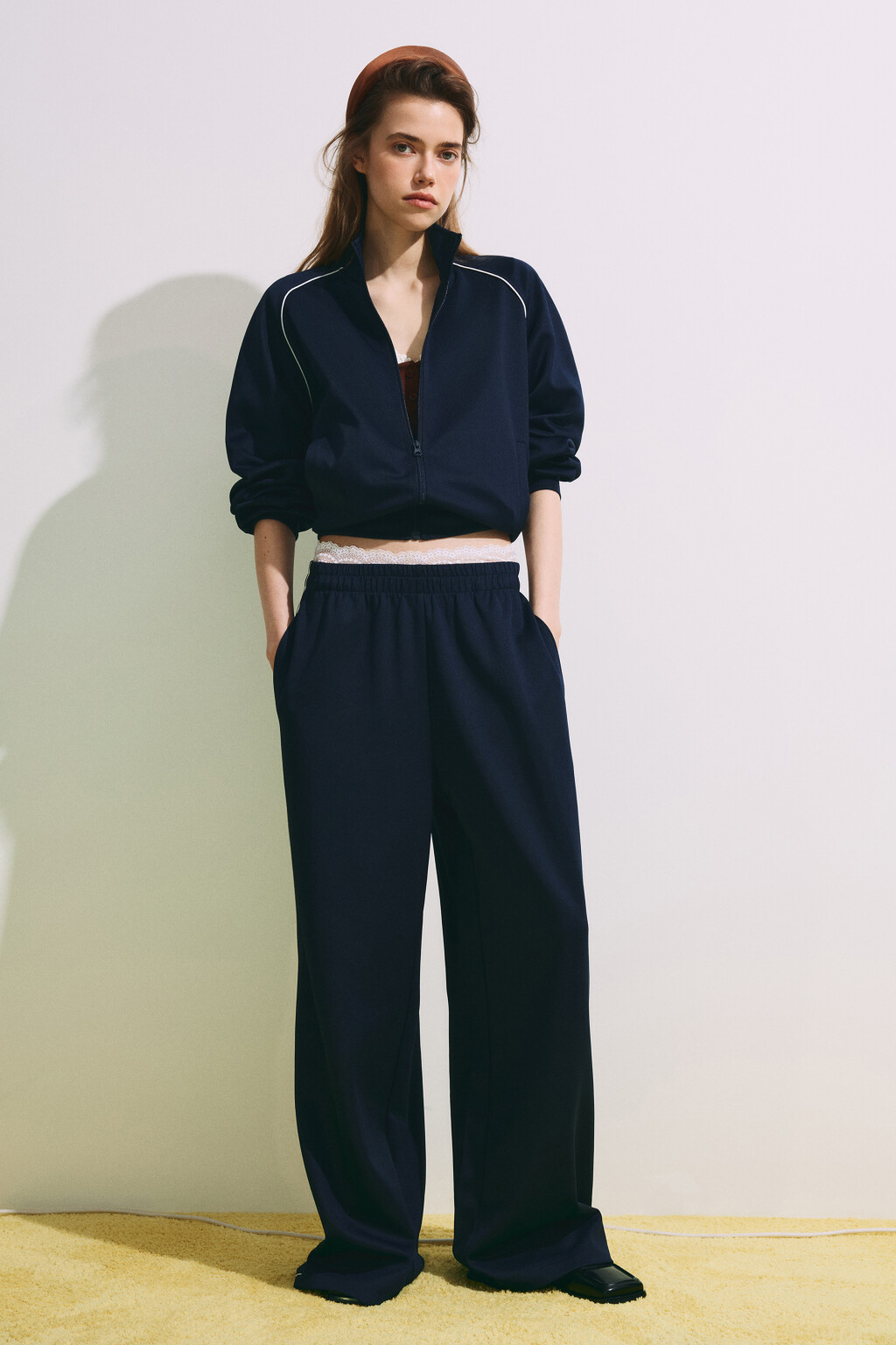 Брюки straight fit с кружевным поясом - цвет синий - 5