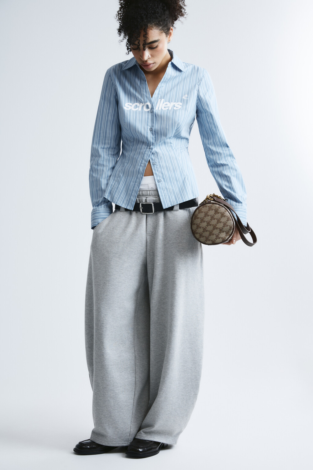 Брюки barrel fit из футера с ремнем - цвет серый - 1