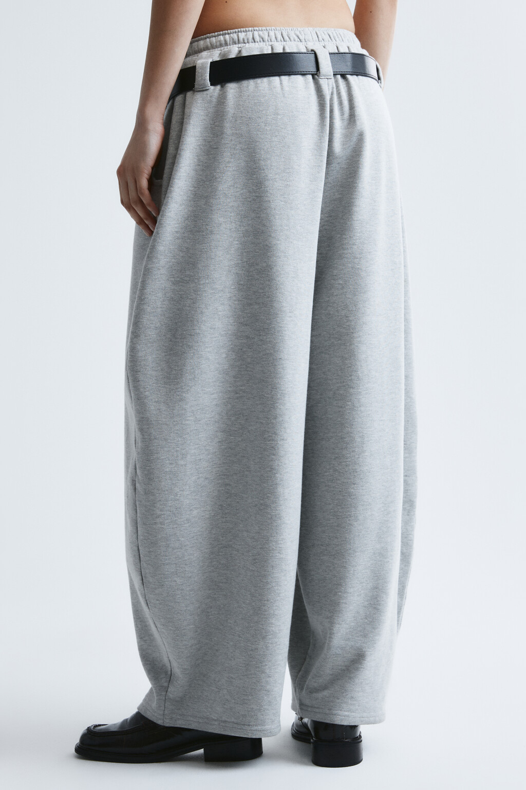 Брюки barrel fit из футера с ремнем - цвет серый - 3