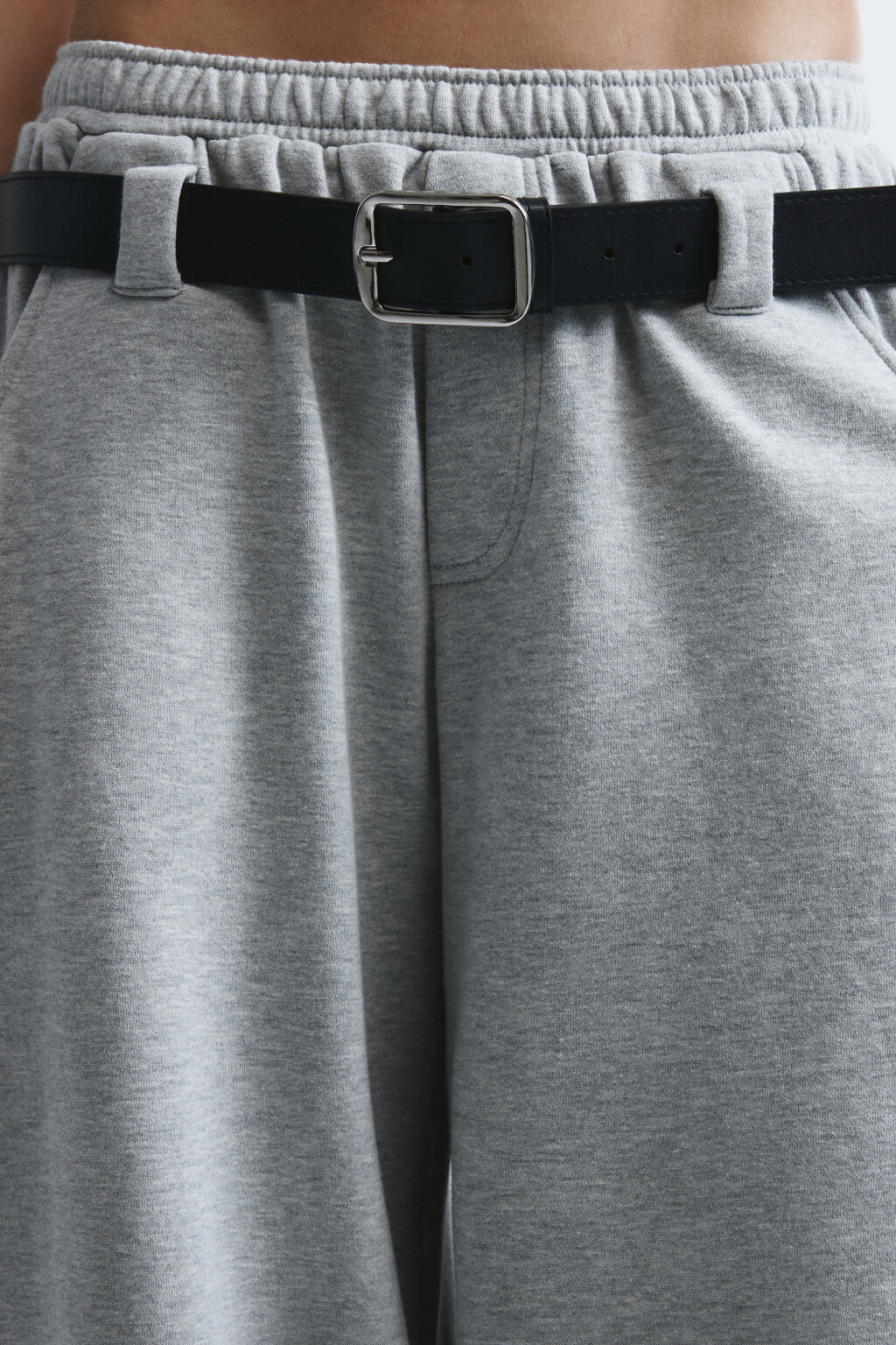 Брюки barrel fit из футера с ремнем - цвет серый - 5