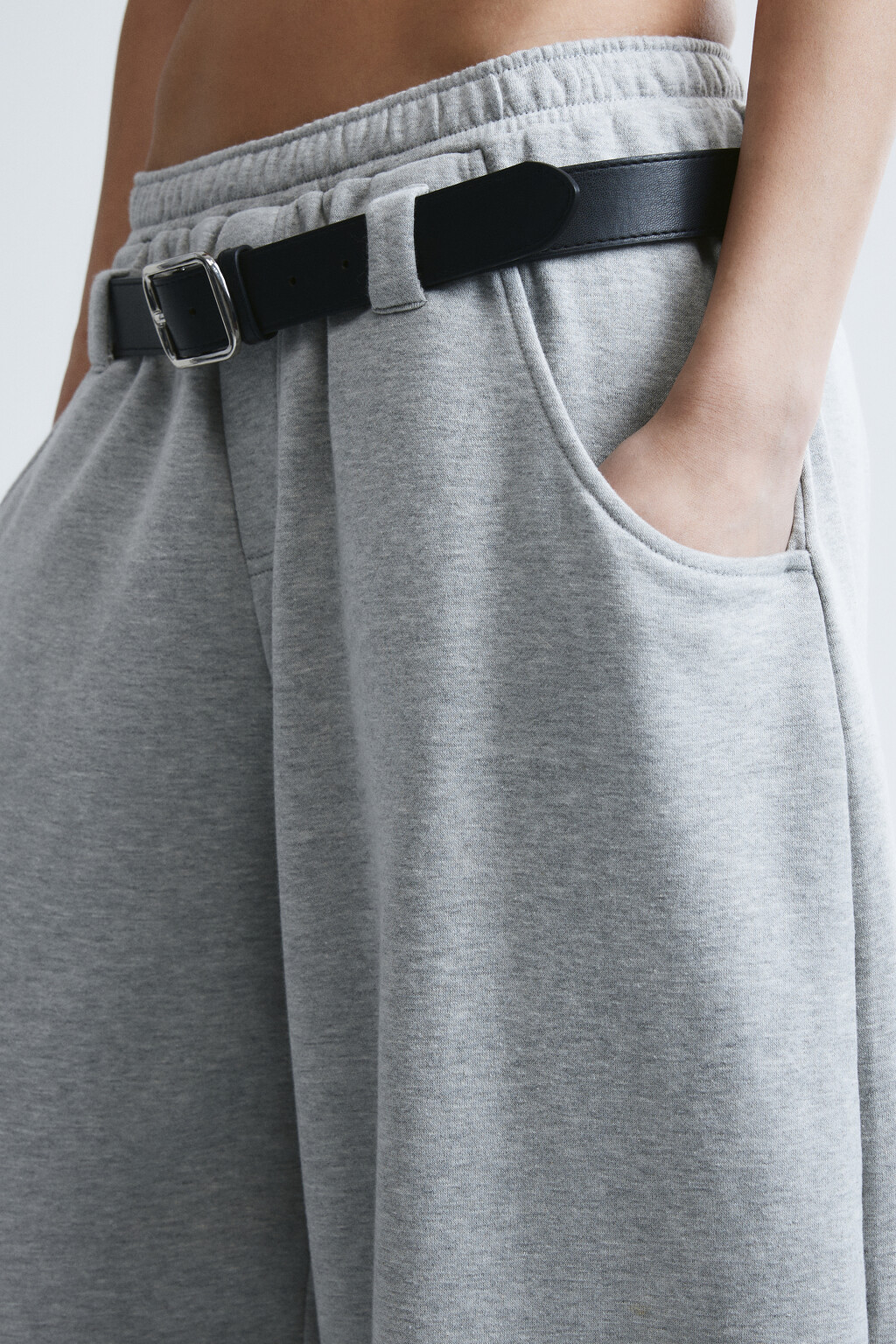 Брюки barrel fit из футера с ремнем - цвет серый - 6