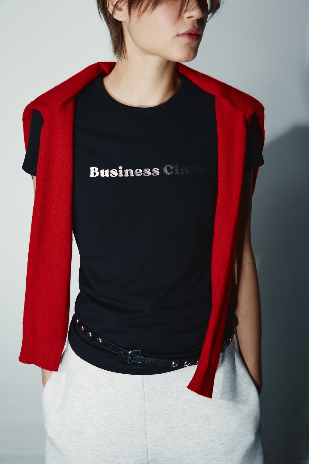 Футболка приталенная с надписью - цвет черный - 1