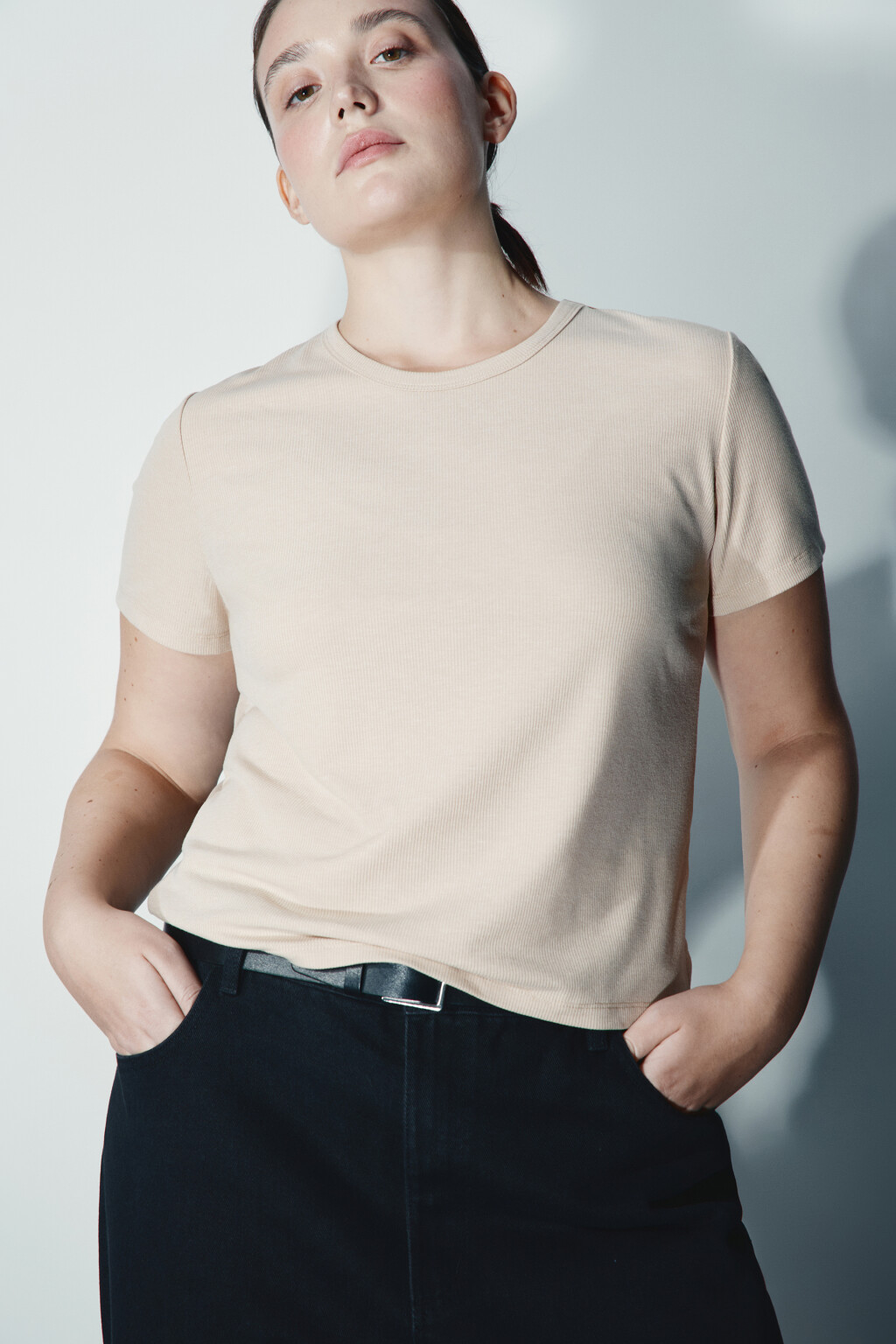 Футболка-топ облегающая - цвет бежевый - 1