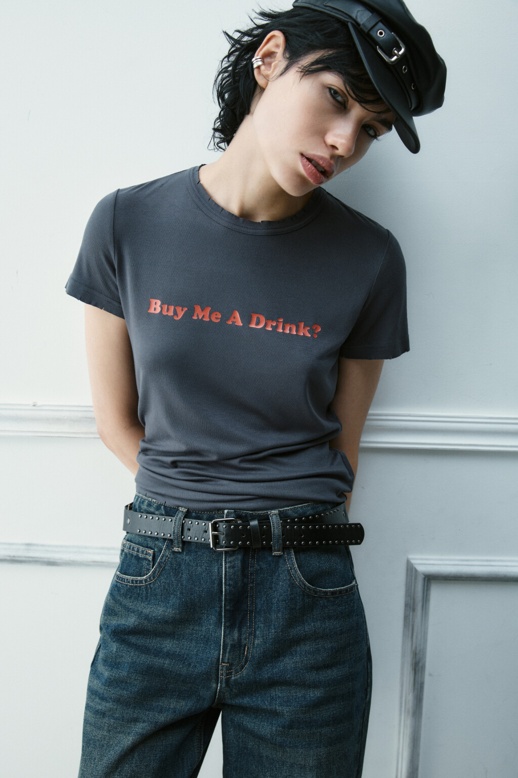 Футболка вискозная с принтом - цвет серый - 1