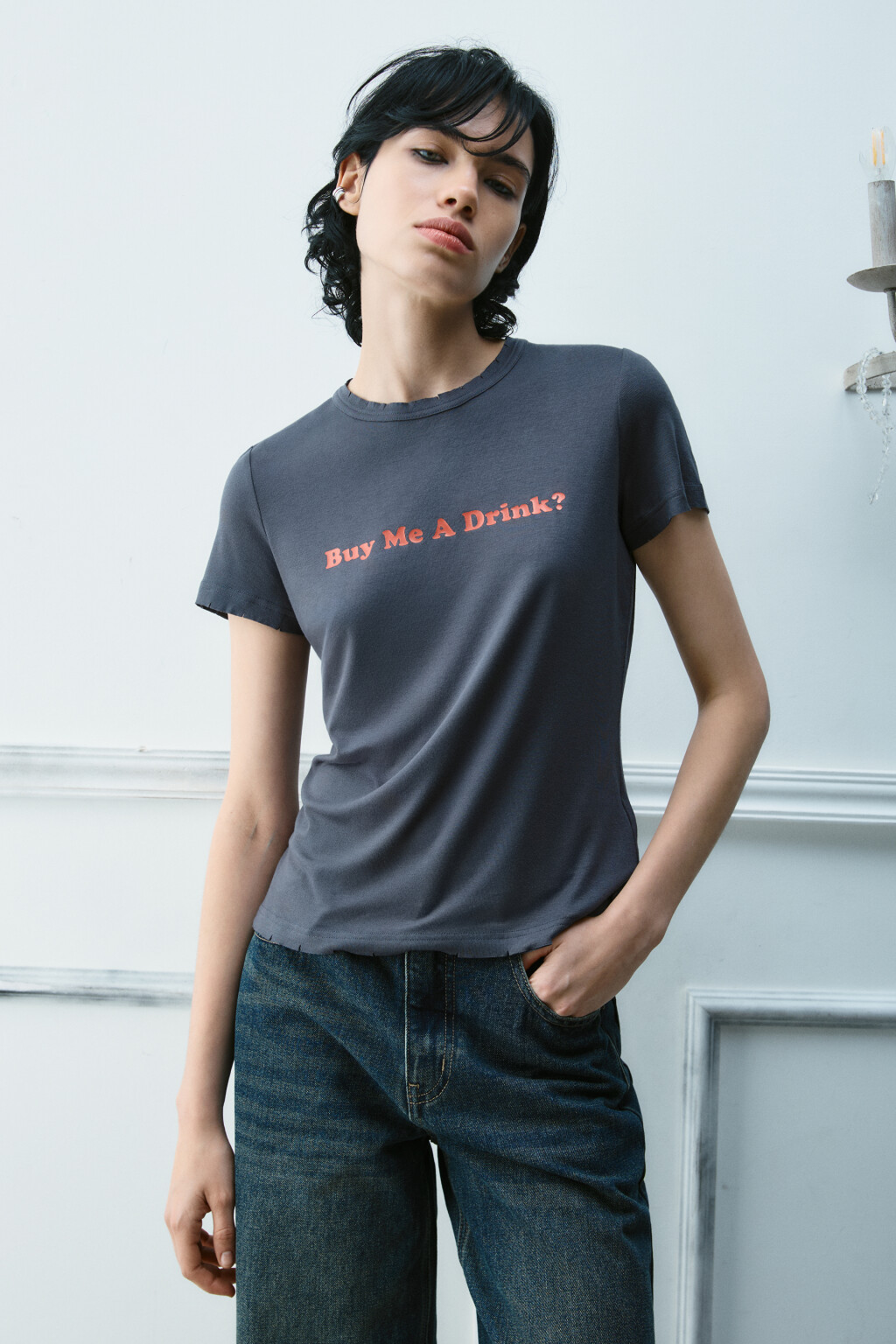 Футболка вискозная с принтом - цвет серый - 2