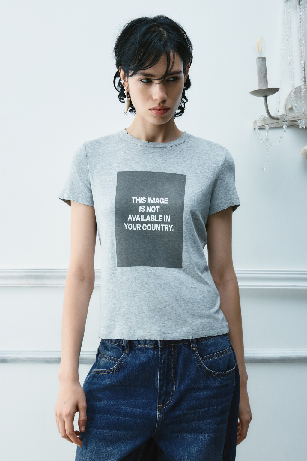 Футболка вискозная с принтом - цвет серый - 2