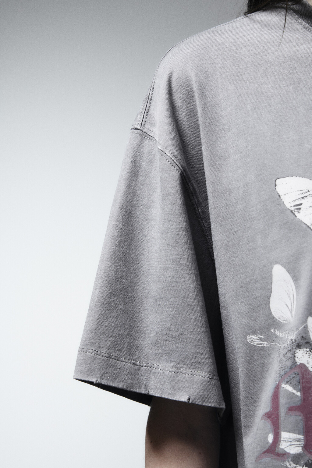 Футболка хлопковая с принтом - цвет серый - 6