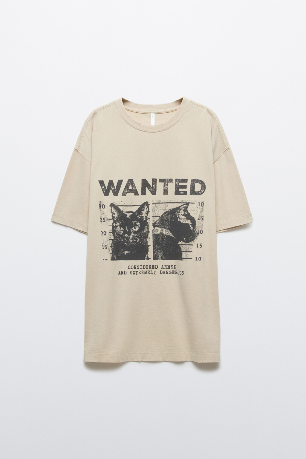 Футболка хлопковая с принтом - цвет бежевый - 1