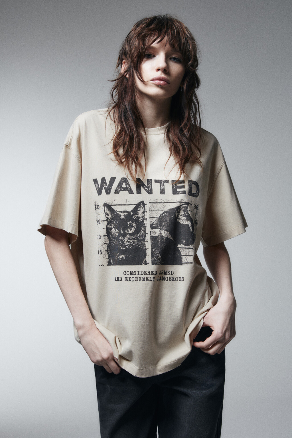 Футболка хлопковая с принтом - цвет бежевый - 2