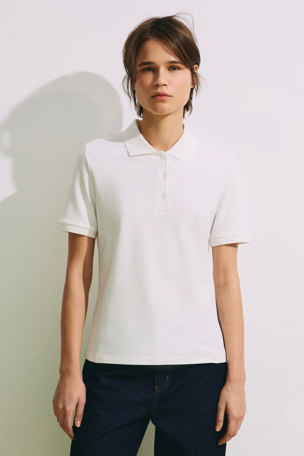 Футболка-поло хлопковая - цвет белый - 3