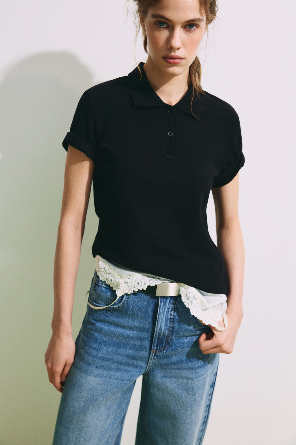 Футболка-поло хлопковая - цвет черный - 1