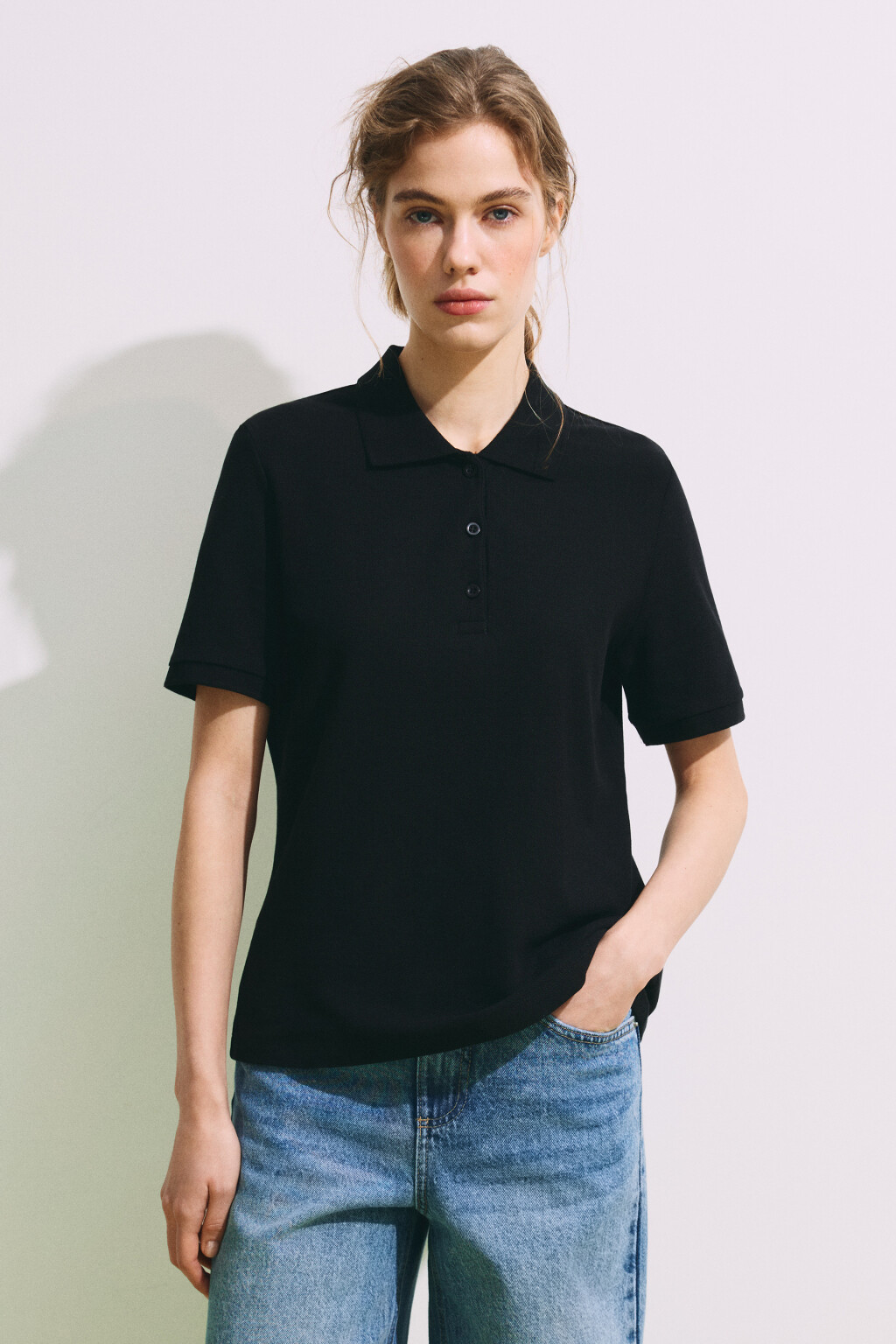 Футболка-поло хлопковая - цвет черный - 2